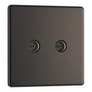 BG FBN61 2 Gang Coaxial Socket - Screwless Flatplate - Black Nickel