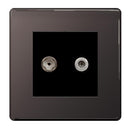 BG FBN65 2 Gang - Satellite and Coaxial Socket - Screwless Flatplate - Black Nickel