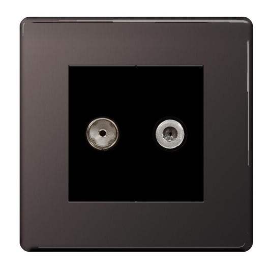 BG FBN65 2 Gang - Satellite and Coaxial Socket - Screwless Flatplate - Black Nickel