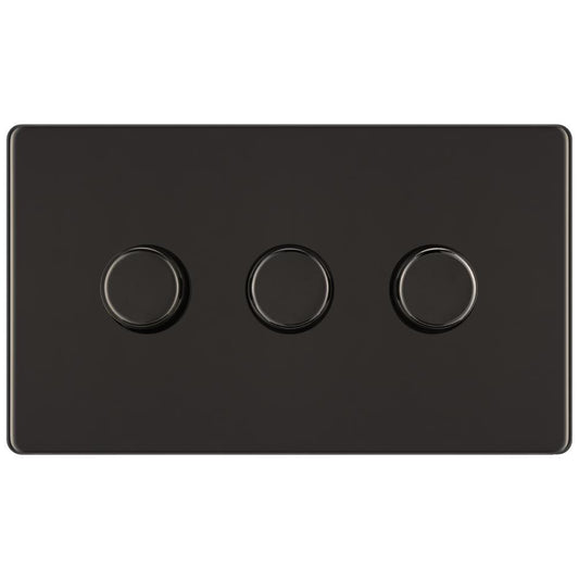 BG FBN83P 400W 3 Gang 2 Way Push Dimmer - Screwless Flatplate - Black Nickel