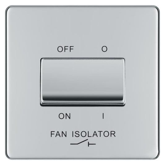 BG FPC15 10AX Plate Switch Fan Isolator 3 Pole - Screwless Flatplate - Polished Chrome