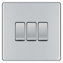 BG FPC43 10AX 3 Gang 2 Way Plate Switch - Screwless Flatplate - Polished Chrome