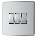 BG FPC43 10AX 3 Gang 2 Way Plate Switch - Screwless Flatplate - Polished Chrome