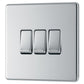 BG FPC43 10AX 3 Gang 2 Way Plate Switch - Screwless Flatplate - Polished Chrome