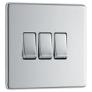BG FPC43 10AX 3 Gang 2 Way Plate Switch - Screwless Flatplate - Polished Chrome