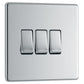 BG FPC43 10AX 3 Gang 2 Way Plate Switch - Screwless Flatplate - Polished Chrome