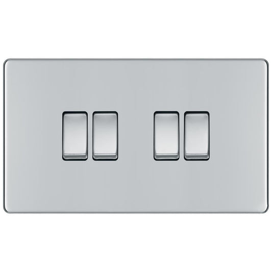 BG FPC44 10AX 4 Gang 2 Way Plate Switch - Screwless Flatplate - Polished Chrome