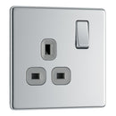 BG FPC21G 13A 1 Gang Double Pole Switched Socket Grey Surround - Screwless Flatplate - Polished Chrome