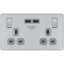 BG FPC22U3G 13A 2 Gang Switched Socket + USB - Screwless Flatplate - Polished Chrome