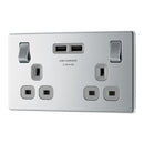 BG FPC22U3G 13A 2 Gang Switched Socket + USB - Screwless Flatplate - Polished Chrome