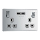BG FPC22U3G 13A 2 Gang Switched Socket + USB - Screwless Flatplate - Polished Chrome