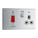 BG FPC70G 45A Cooker Connection Unit Switched Socket with Power Indicator Grey Surround - Screwless Flatplate - Polished Chrome