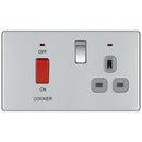 BG FPC70G 45A Cooker Connection Unit Switched Socket with Power Indicator Grey Surround - Screwless Flatplate - Polished Chrome