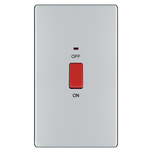 BG FPC72 45A Double Pole Switch with Indicator Double Plate - Screwless Flatplate - Polished Chrome