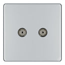 BG FPC61 2 Gang Coaxial Socket - Screwless Flatplate - Polished Chrome