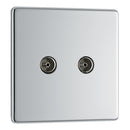 BG FPC61 2 Gang Coaxial Socket - Screwless Flatplate - Polished Chrome