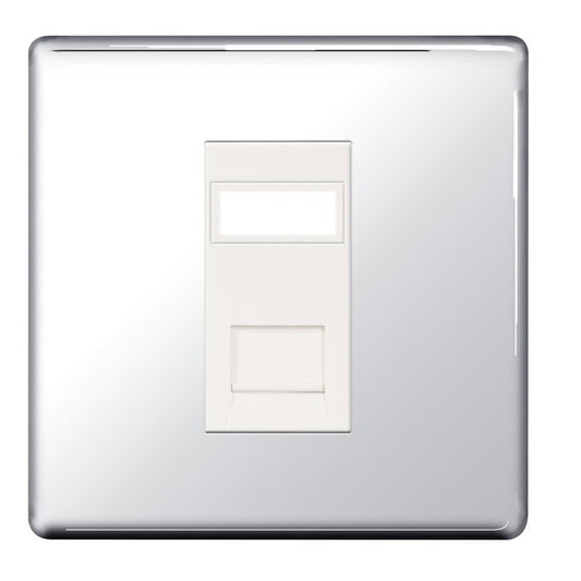 BG FPCRJ451 1 Gang RJ45 Data Outlet Socket with Idc Window - Screwless Flatplate - Polished Chrome