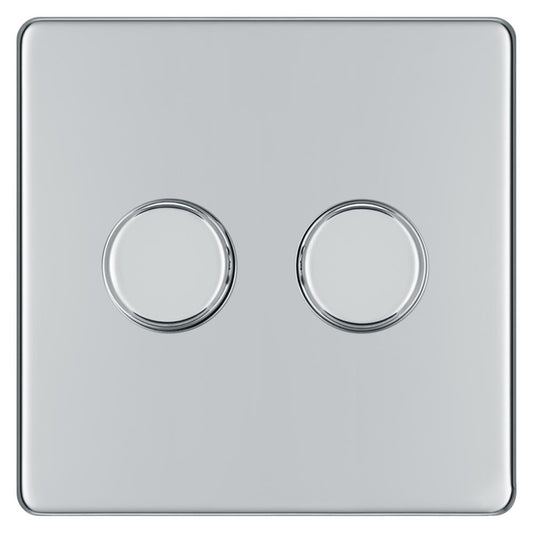 BG FPC82P 400W 2 Gang 2 Way Push Dimmer - Screwless Flatplate - Polished Chrome