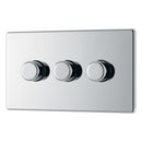 BG FPC83P 400W 3 Gang 2 Way Push Dimmer - Screwless Flatplate - Polished Chrome