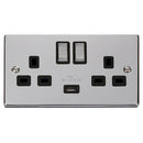 SCOLMORE Deco VPCH570BK 13A Ingot 2 Gang Switched Sockets With 2.1A USB Outlet (Twin Earth) - Black