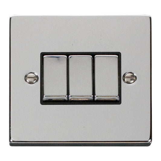 SCOLMORE Deco VPCH413BK 10AX Ingot 3 Gang 2 Way Plate Switch - Black