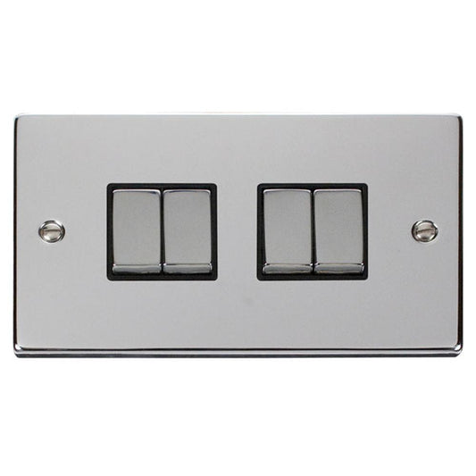 SCOLMORE Deco VPCH414BK 10AX Ingot 4 Gang 2 Way Plate Switch - Black