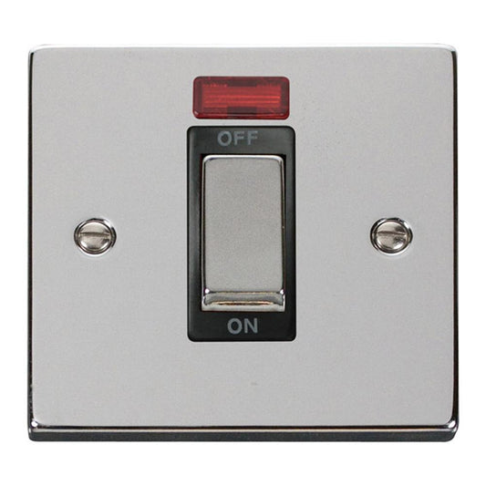 SCOLMORE Deco VPCH501BK 45A Ingot 1 Gang DP Switch With Neon - Black